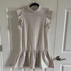 Comfy Sleeveless Mockneck Oatmeal Color Sweatshirt Dress w/Ruffle Sleeves Small
